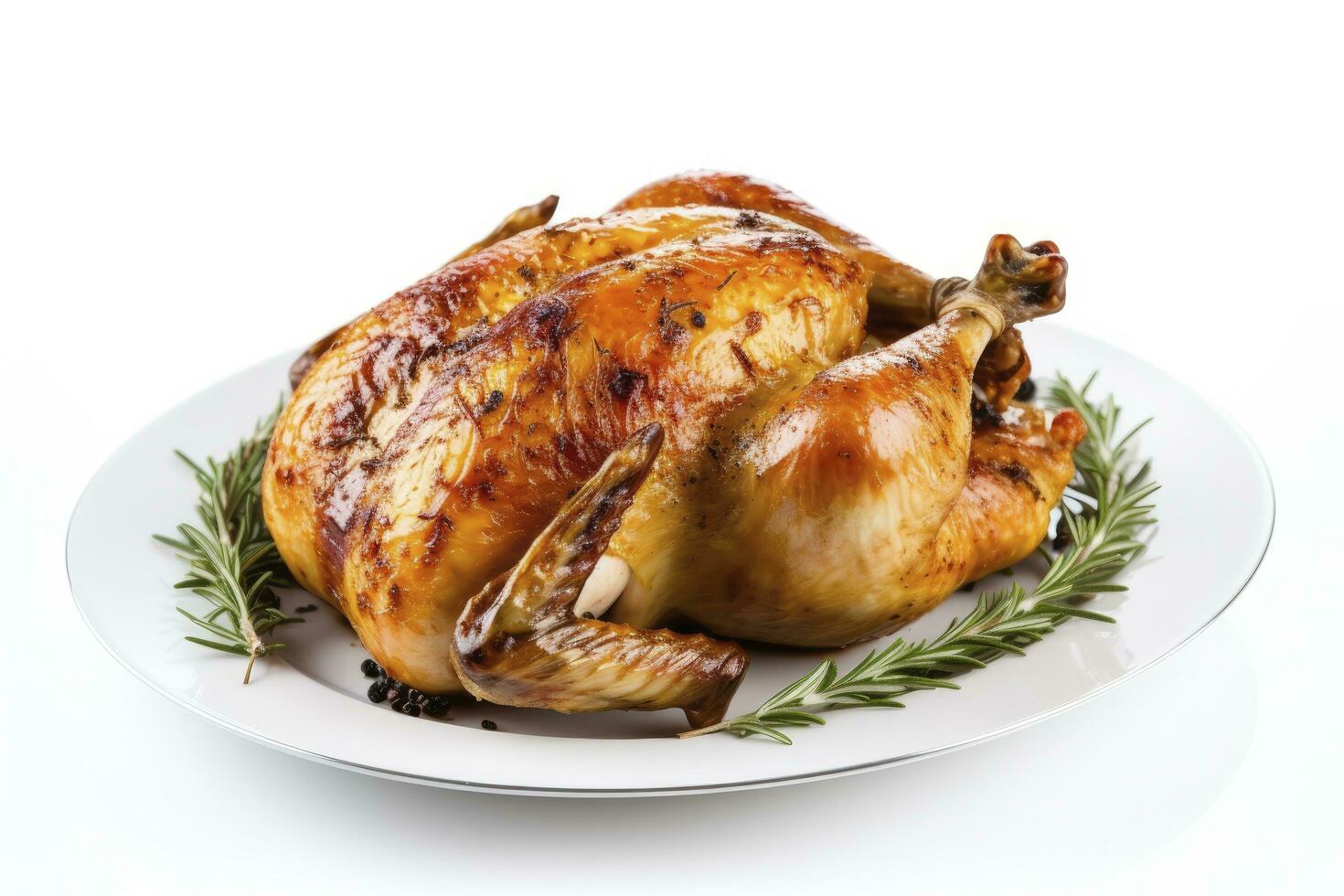 AI generated Roasted chicken on isolated white background. AI Generated photo