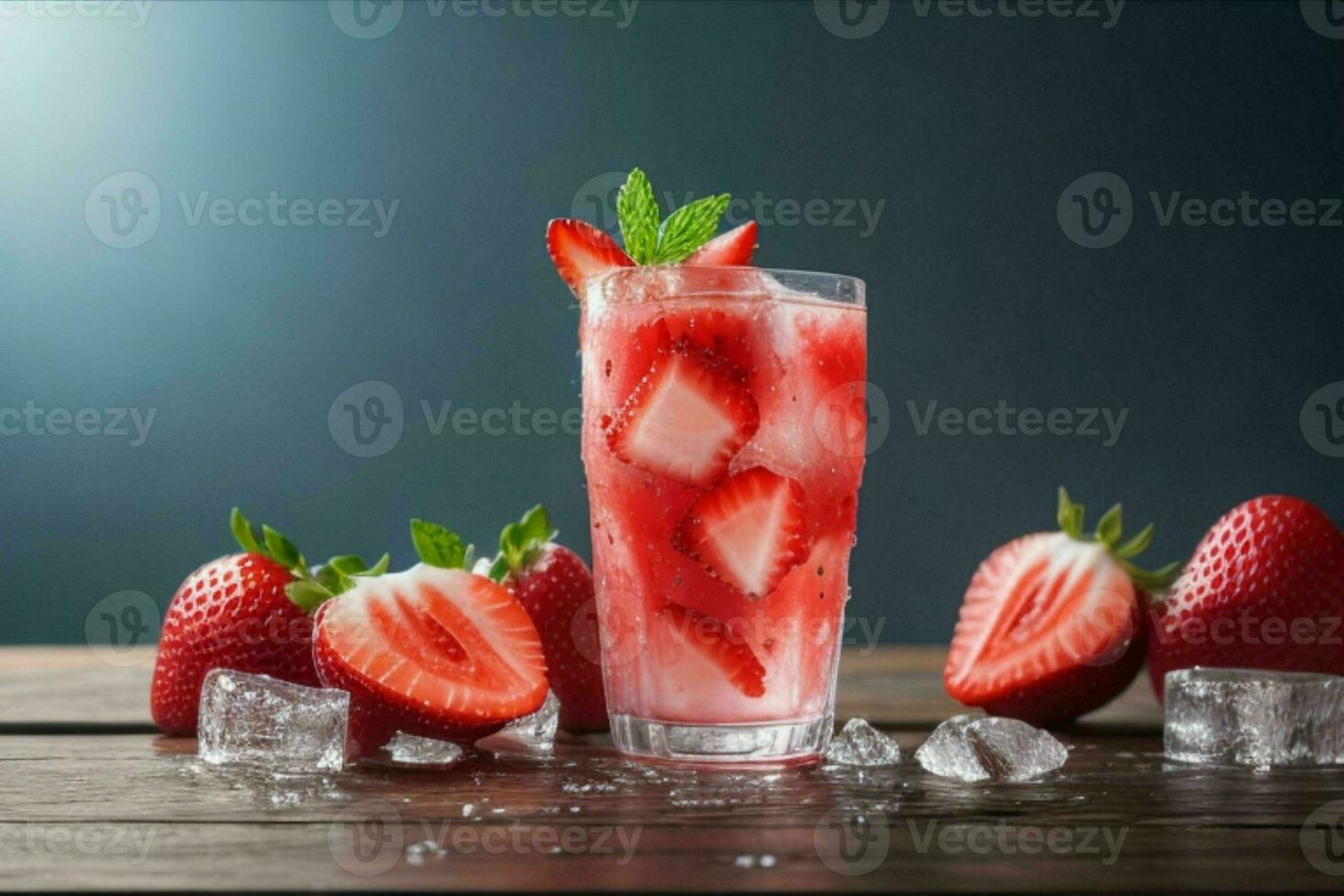 AI generated Fresh strawberry mojito with ice cubes. Pro Photo