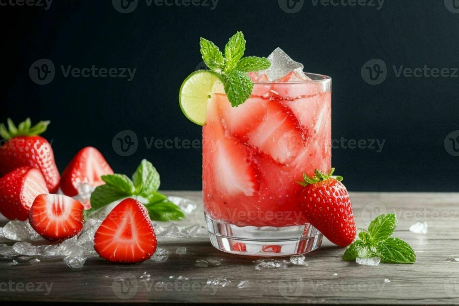 AI generated Fresh strawberry mojito with ice cubes. Pro Photo