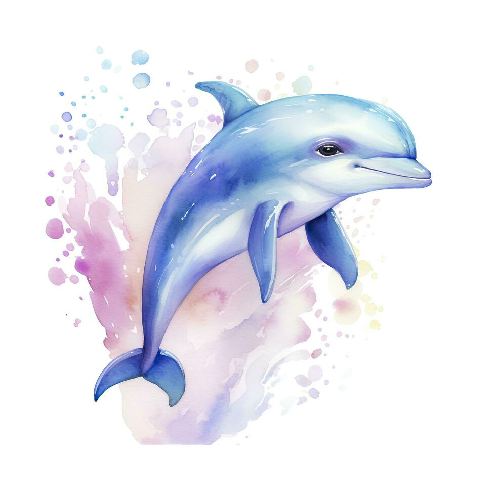AI generated Watercolor fantasy Baby Dolphin clip art isolated white background. AI Generated photo