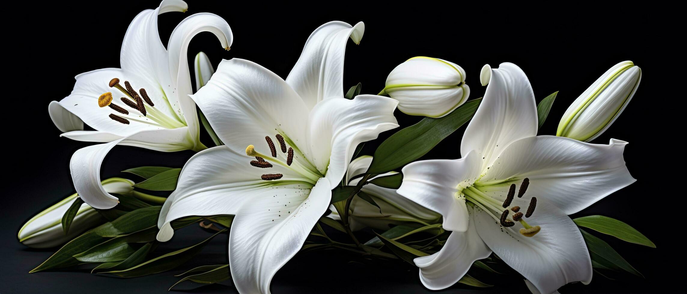 AI generated White lily flowers on black background. AI Generated photo