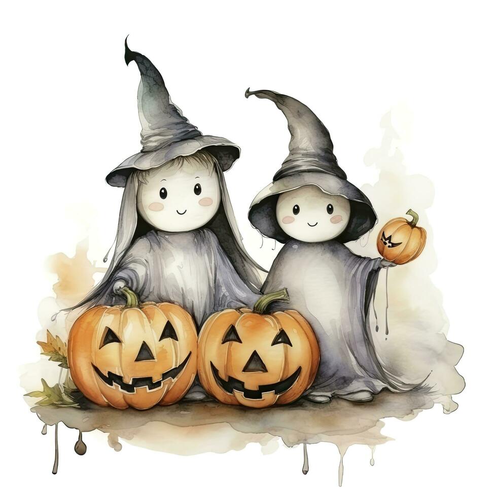 AI generated Watercolor Halloween illustration on white background. AI Generated photo