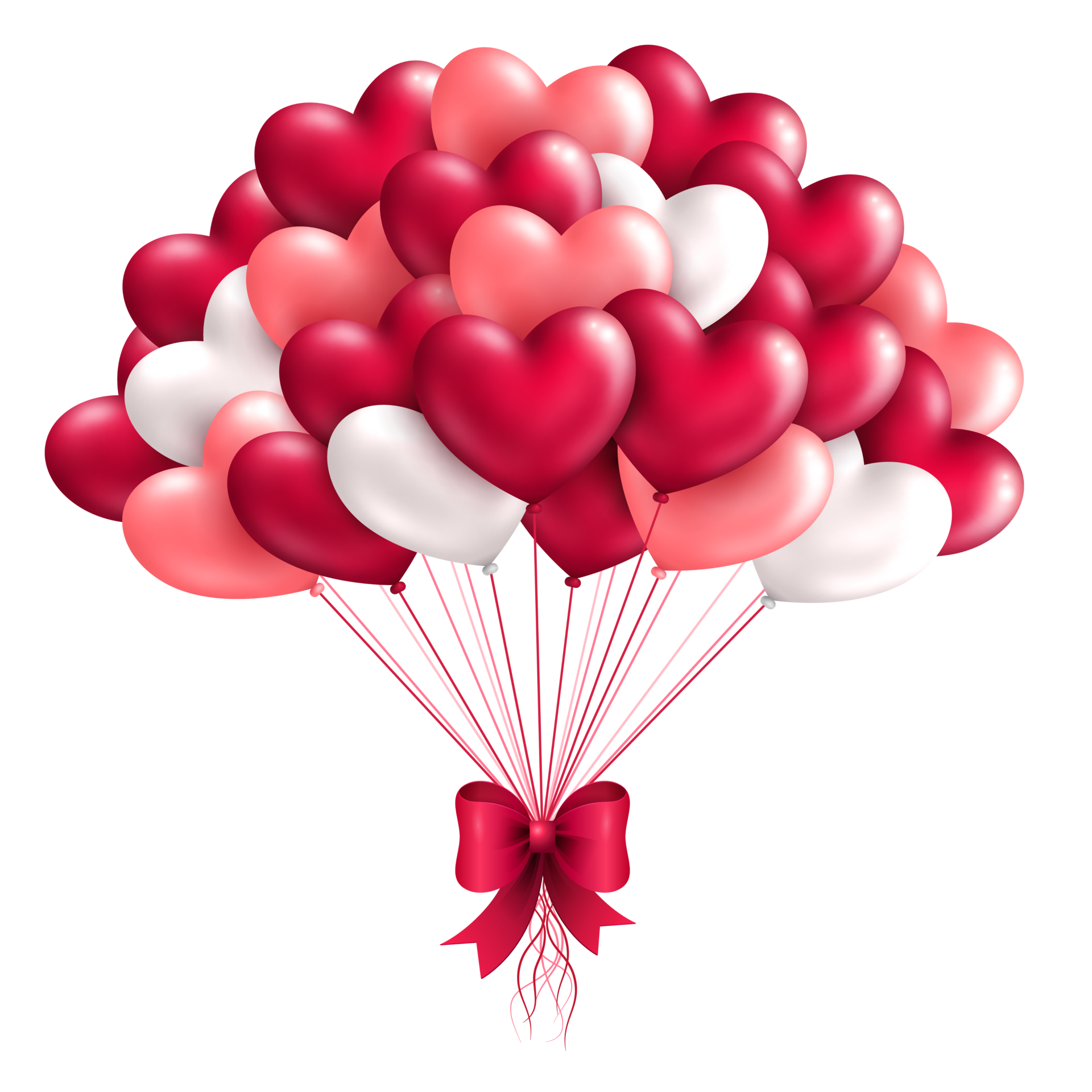 Globos para el día de san valentín en forma de manojo de globos de corazón  sobre fondo transparente