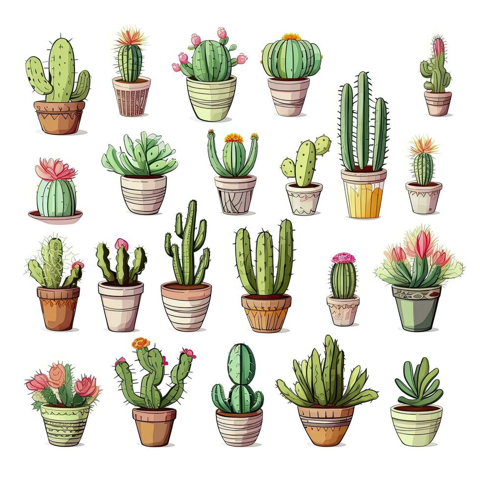 AI generated The Cactus set on white background. Clipart illustrations. AI Generated photo