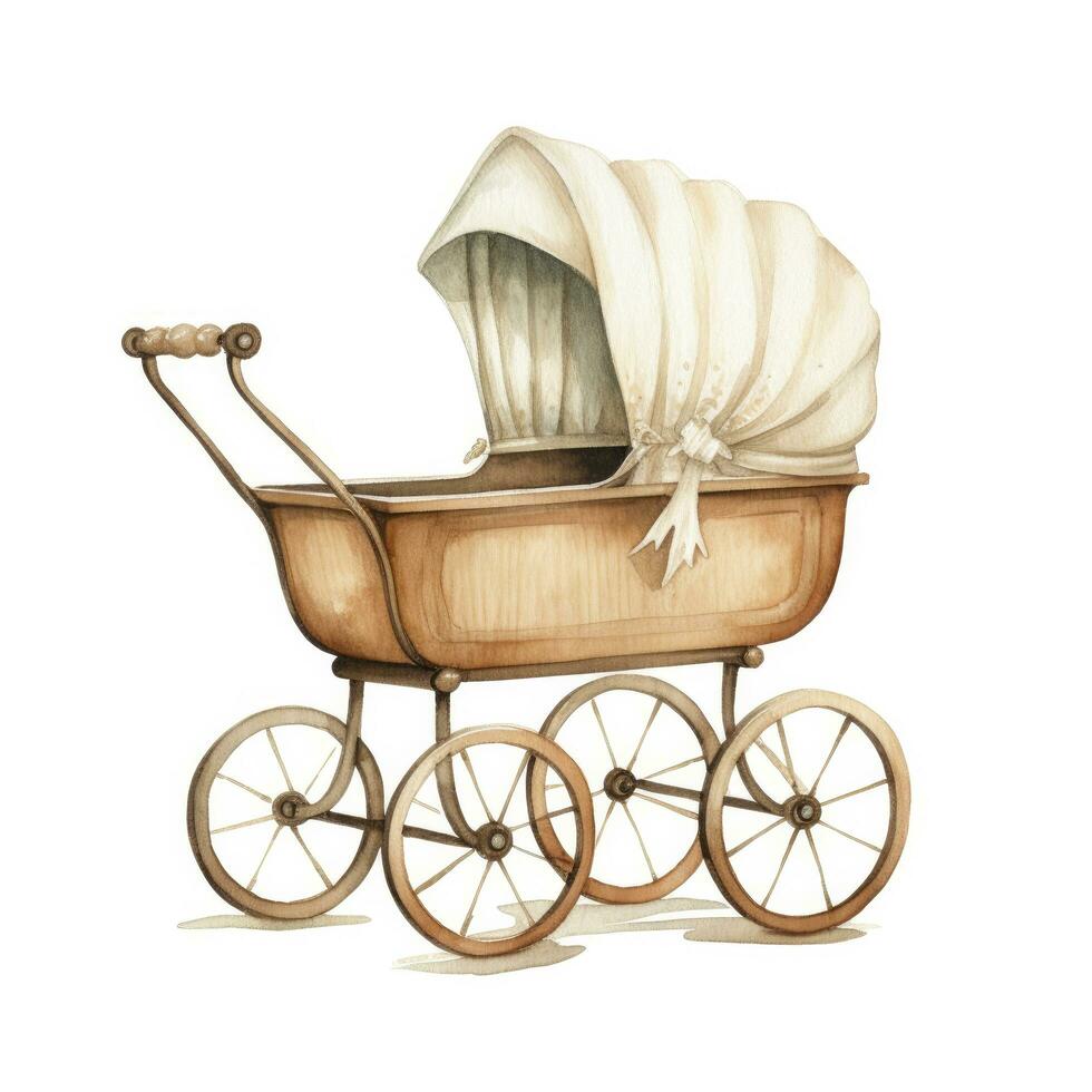 AI generated Watercolor Baby carriage Clipart on white background. AI Generated photo