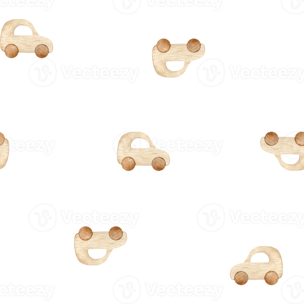 bebê brinquedos desatado padronizar dentro areia cor. de madeira carro dentro escandinavo estilo. simples repetido fundo. mão desenhado aguarela ilustração para tecido, bebê têxtil e invólucro papel png