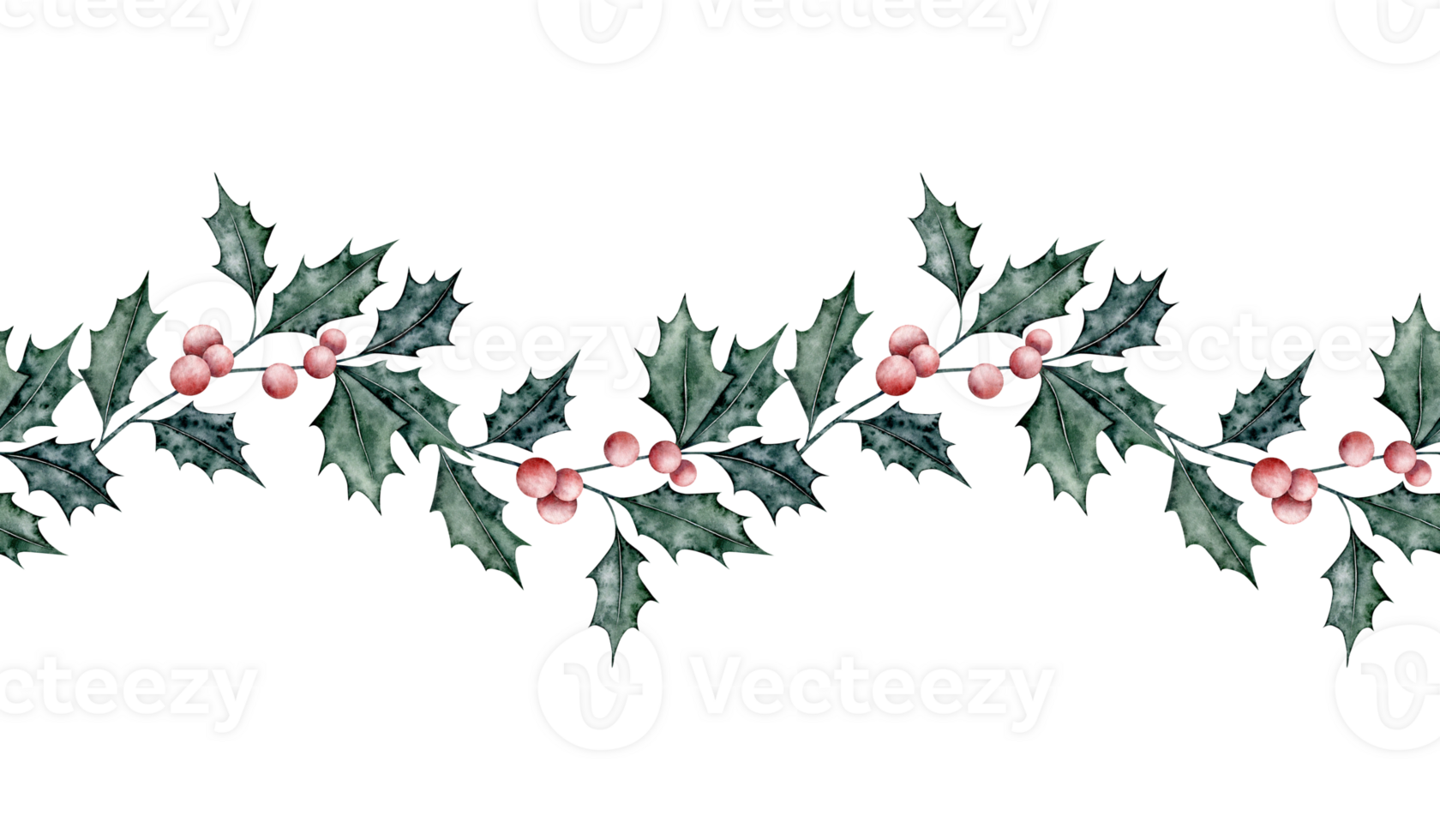 Natal desatado fronteira do ilex galhos com vermelho bagas. esmeralda azevinho folhas. botânico Winterberry sem fim bandeira. mão pintado aguarela ilustração para Casamento convite, pacote, Natal png