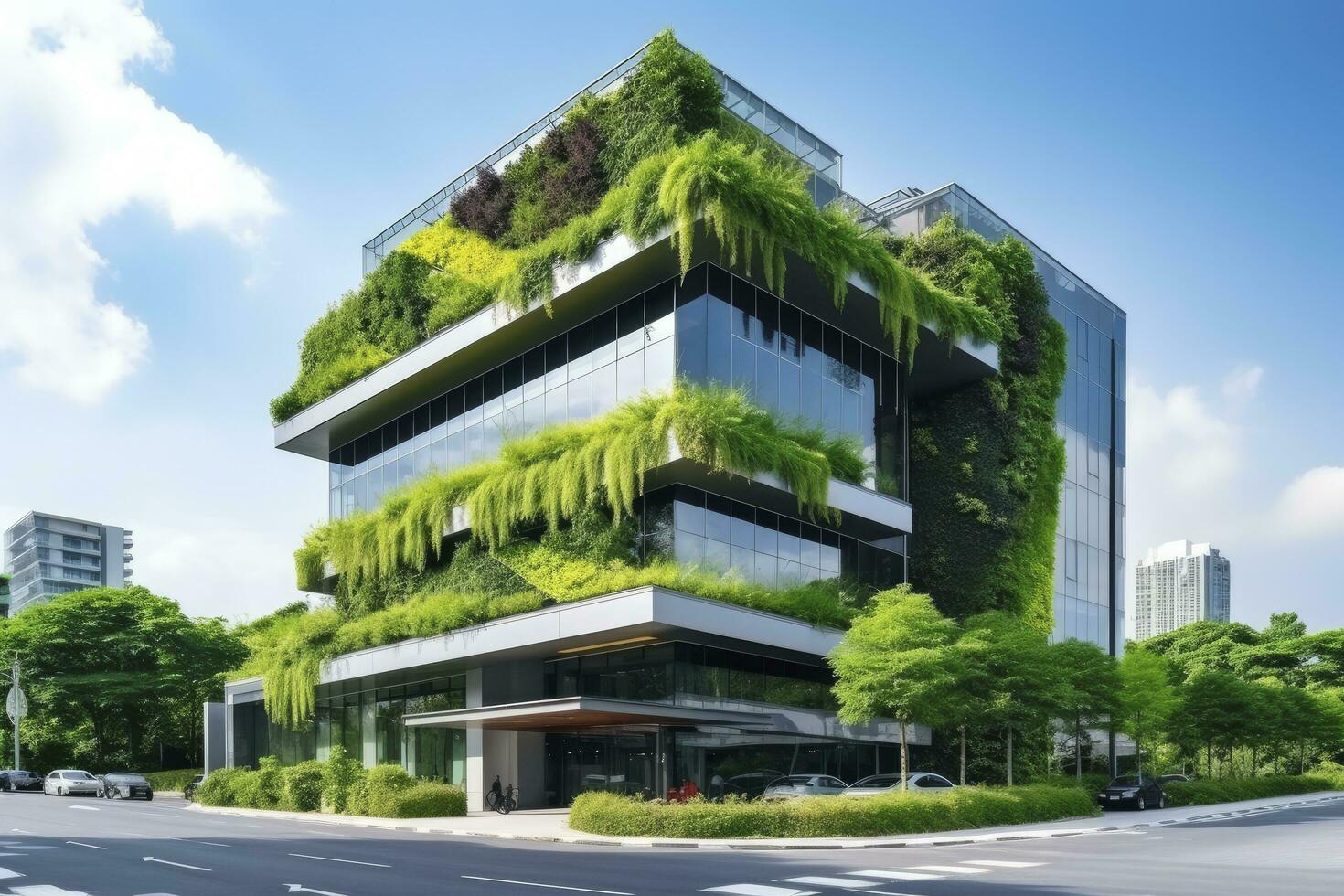 AI generated Office building with green environment. AI Generated photo