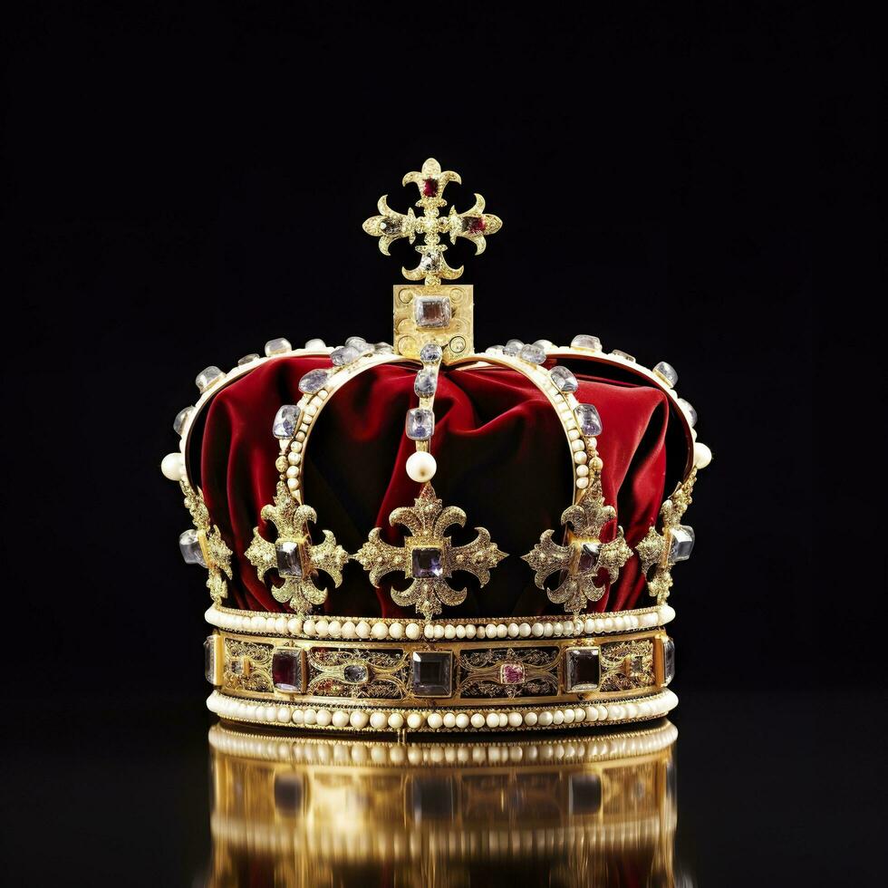 AI generated The Royal Coronation Crown Isolated on a Black Background. Generative AI photo