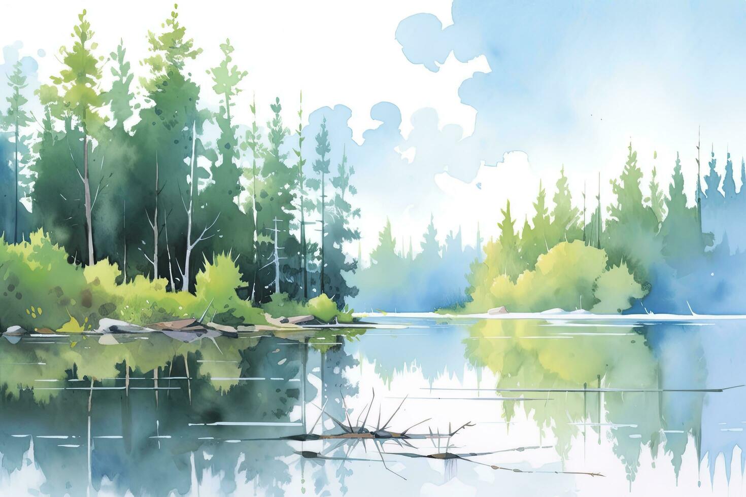 AI generated The serenity of a secluded forest lake.AI Generated photo