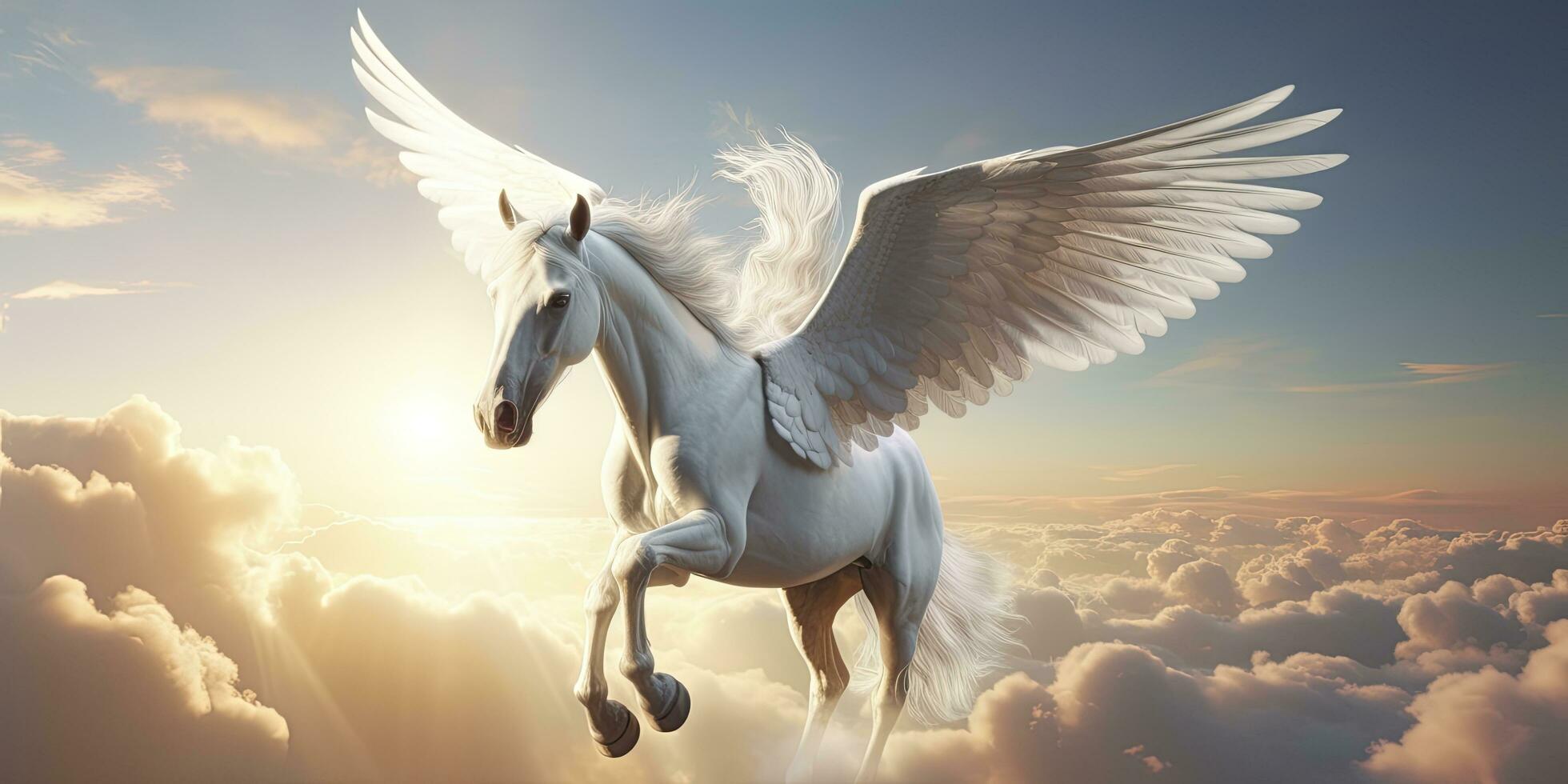 AI generated A white horse with wings. AI Generated photo