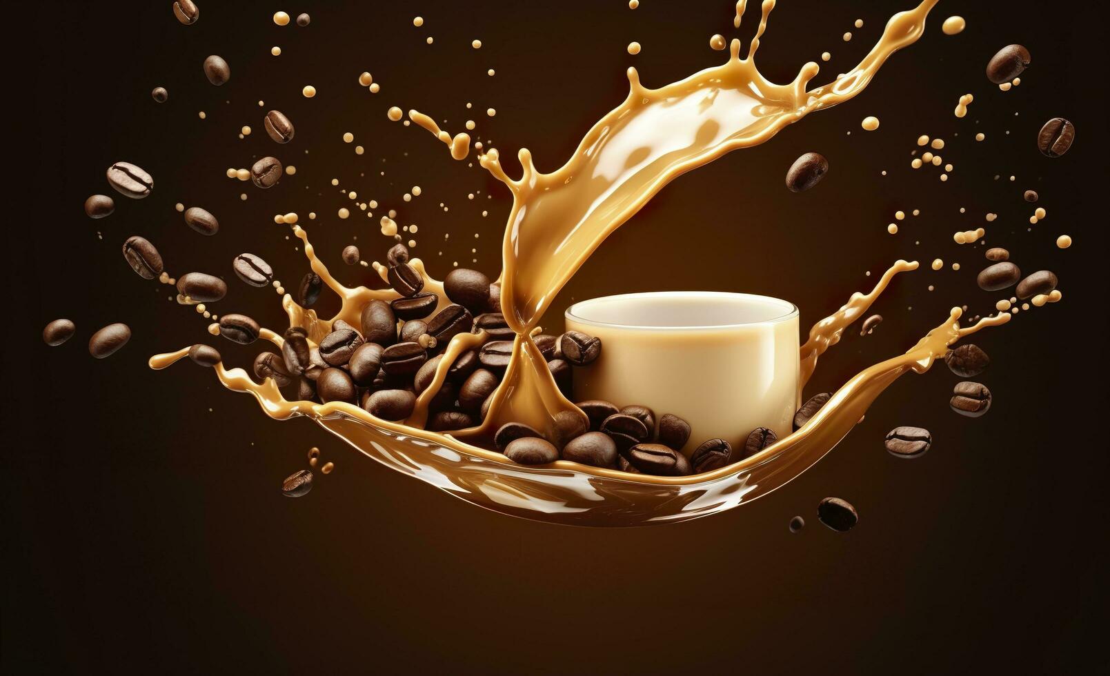 AI generated hot liquid coffee splash with Coffee Bean falling, 3d illustration. AI Generated photo