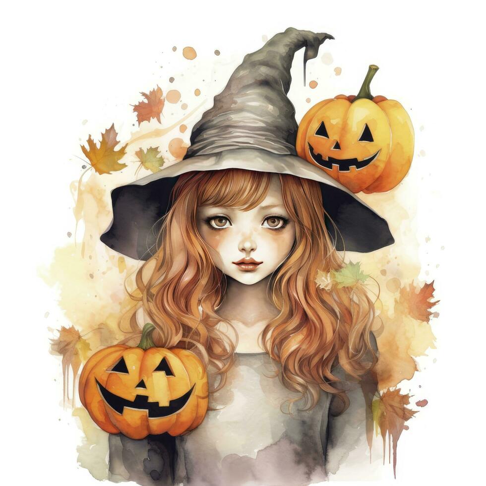 AI generated Watercolor Halloween illustration on white background. AI Generated photo