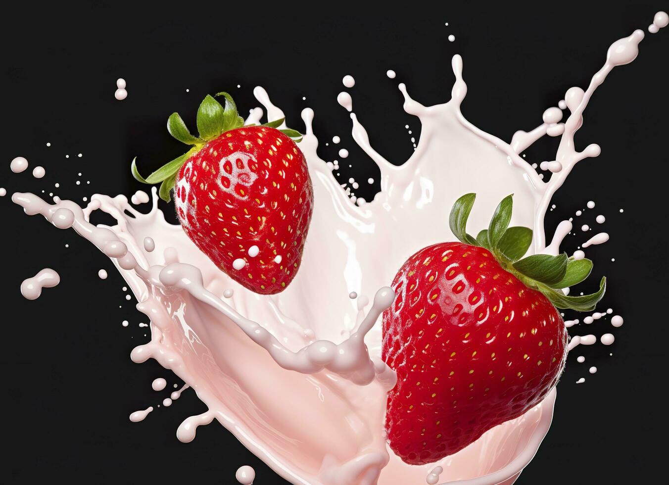 ai generado Leche o yogur chapoteo con fresas aislado en blanco fondo, 3d representación. ai generado foto