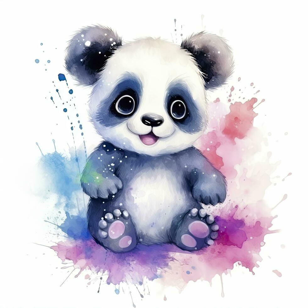 AI generated Watercolor fantasy Baby Panda clip art isolated white background. AI Generated photo