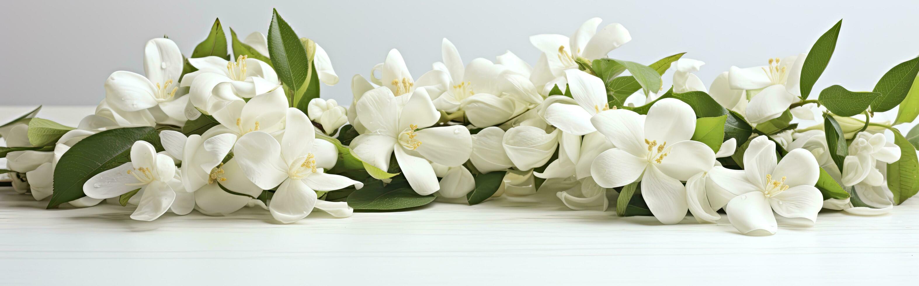 AI generated Jasmine flowers on white surface. AI Generated photo