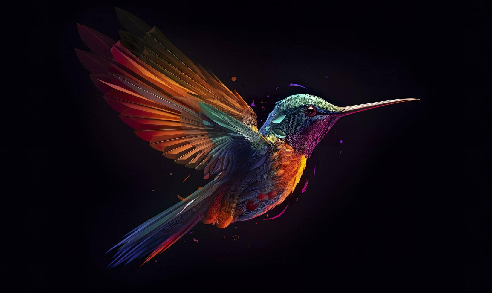 AI generated hummingbird logo with multiple colors flying through the air.  AI Generated photo