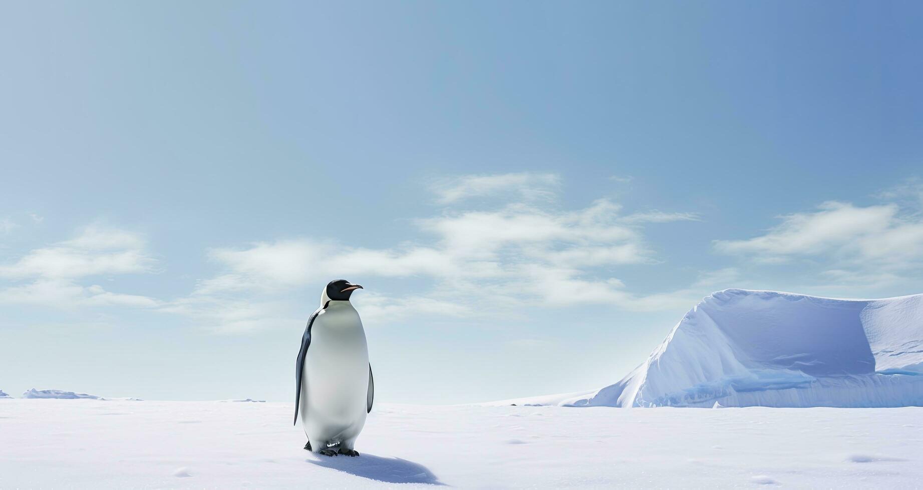 AI generated Penguin standing in Antarctica looking into the blue sky. AI Generated photo