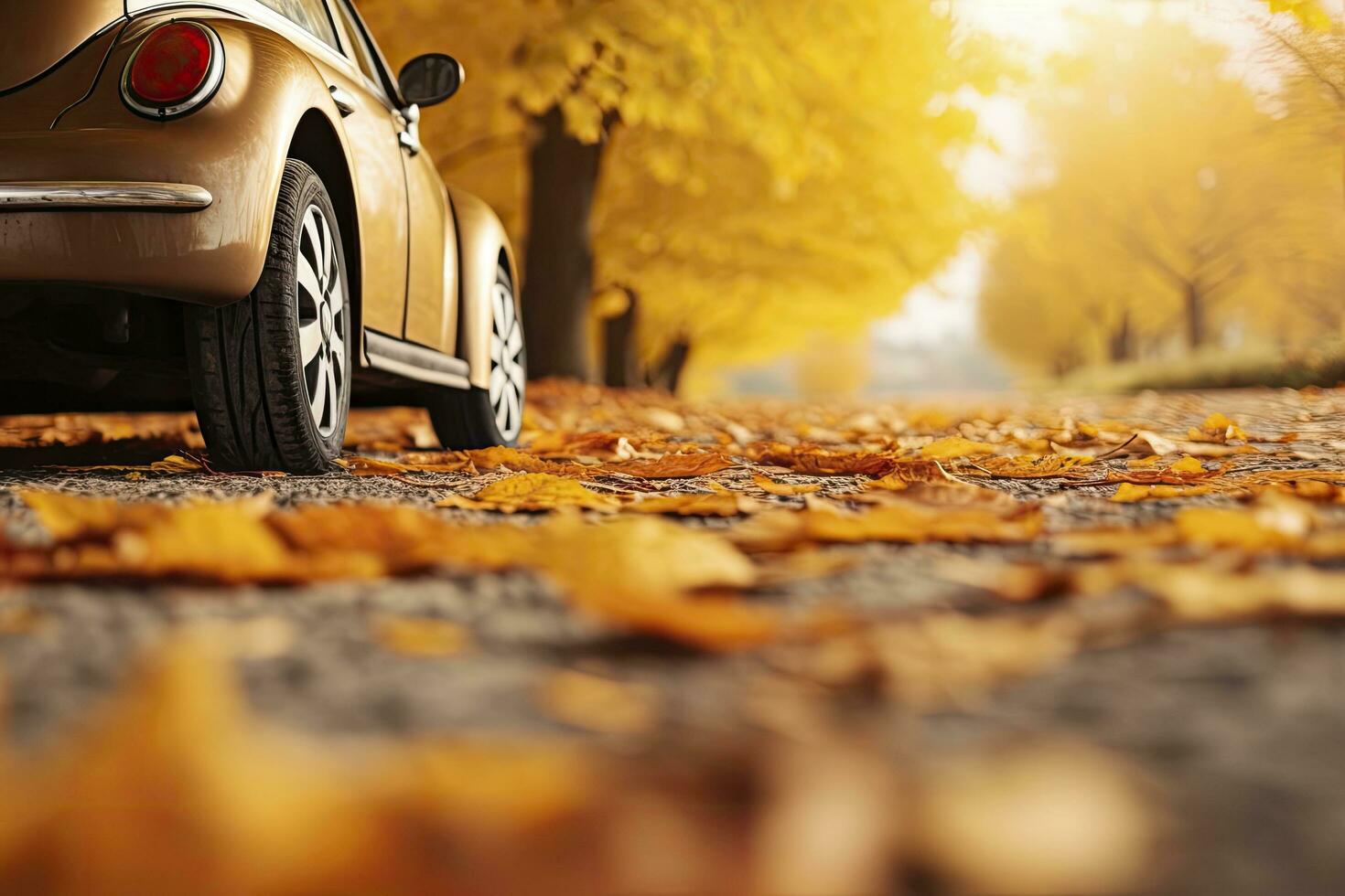 ai generado coche en asfalto la carretera en un otoño día a el parque. ai generado foto