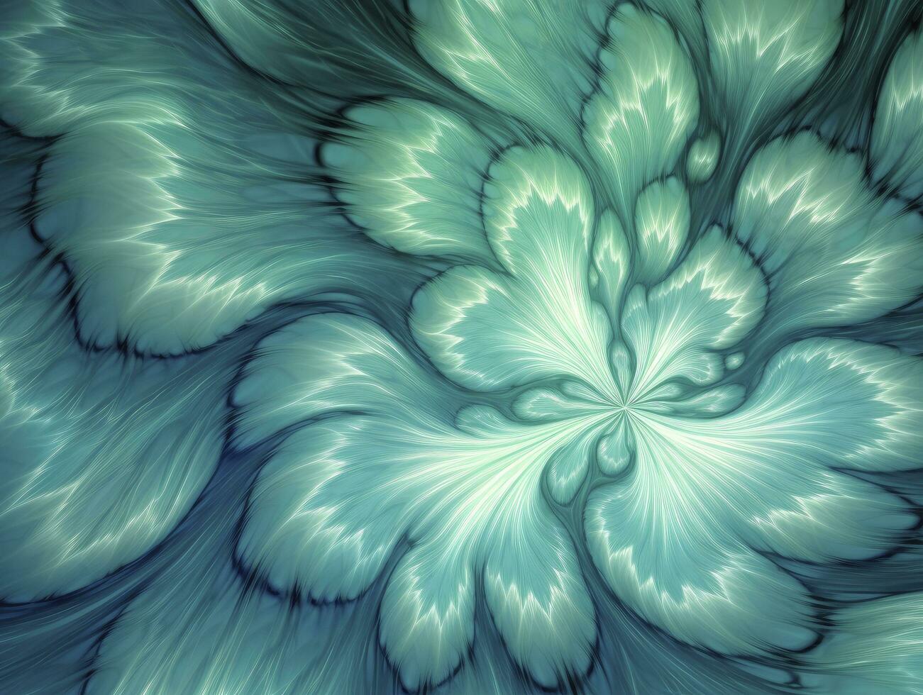 AI generated Aqua and Green psychedelic fractal.  AI Generated photo