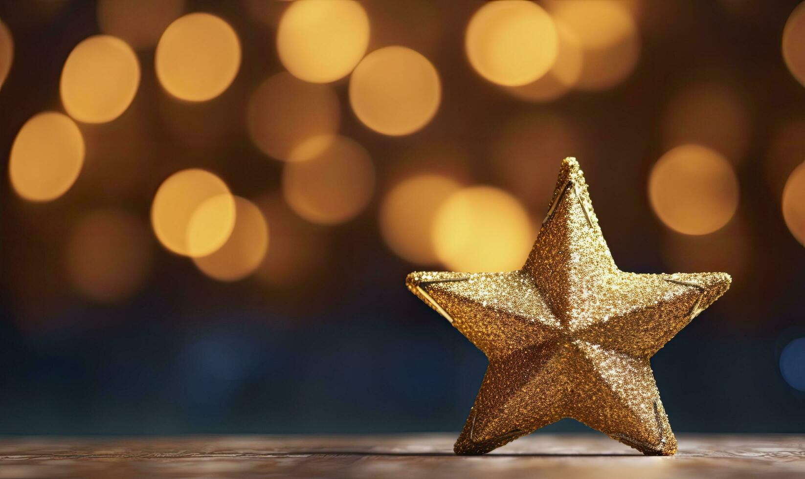 AI generated Sparkling Golden Christmas Star. Ornament Decoration Defocused Bokeh Background. AI Generated photo