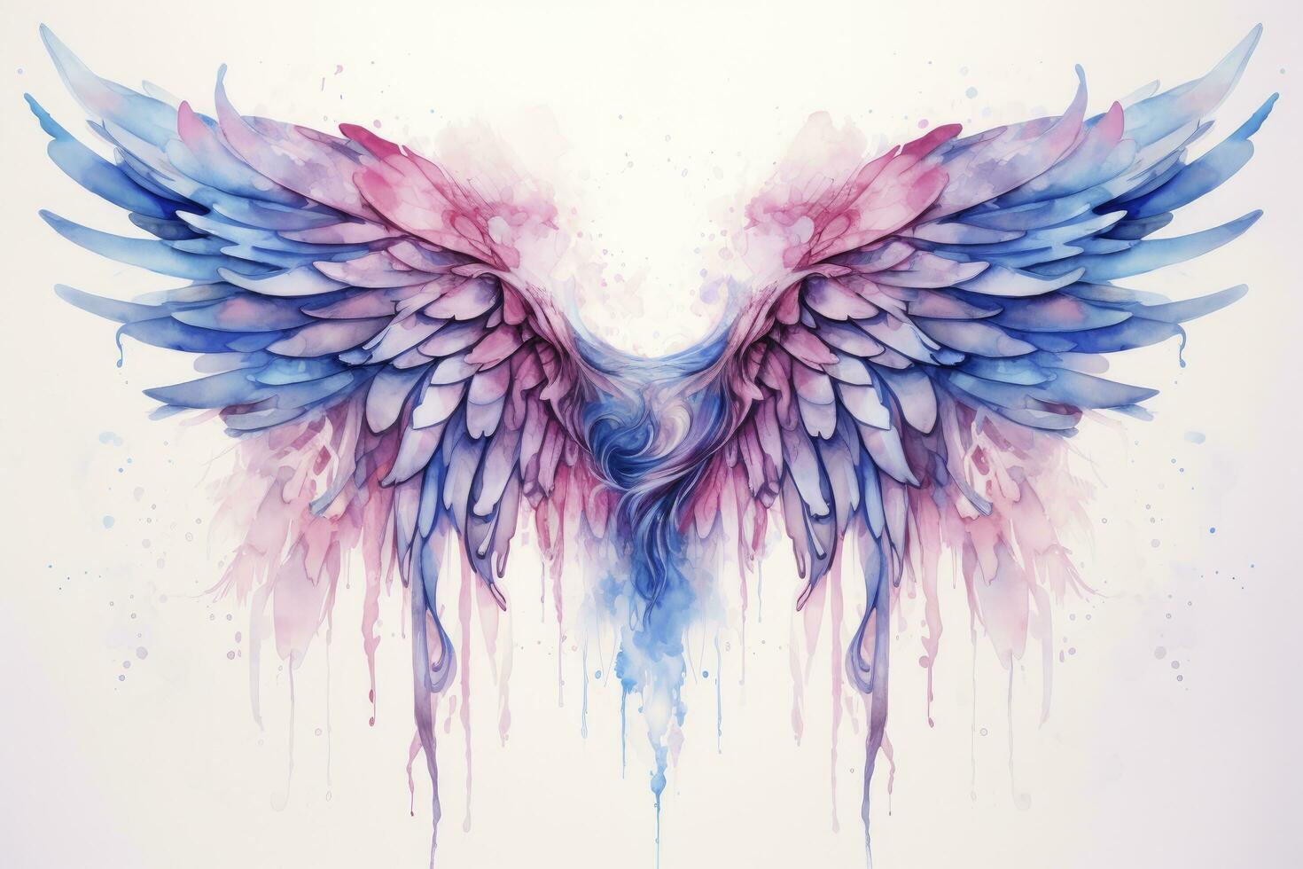 AI generated Beautiful magic watercolor blue pink wings. AI Generated photo