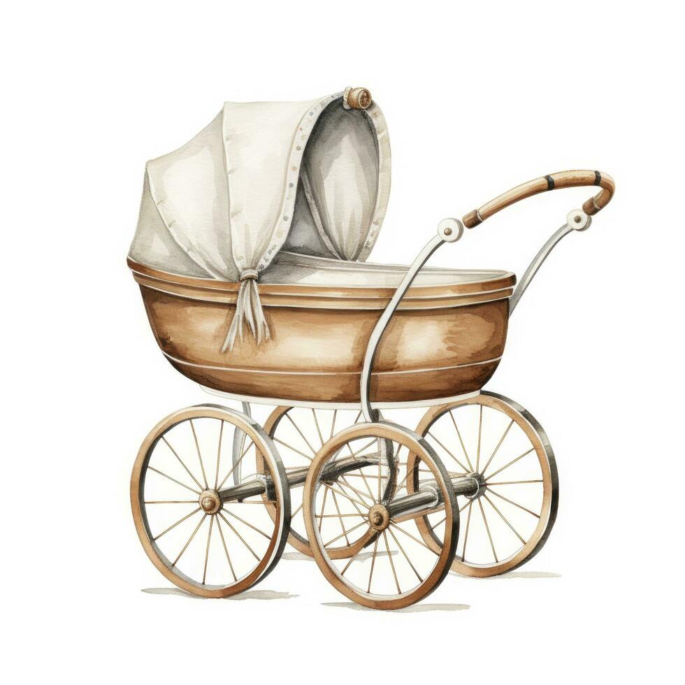 AI generated Watercolor Baby carriage Clipart on white background. AI Generated photo