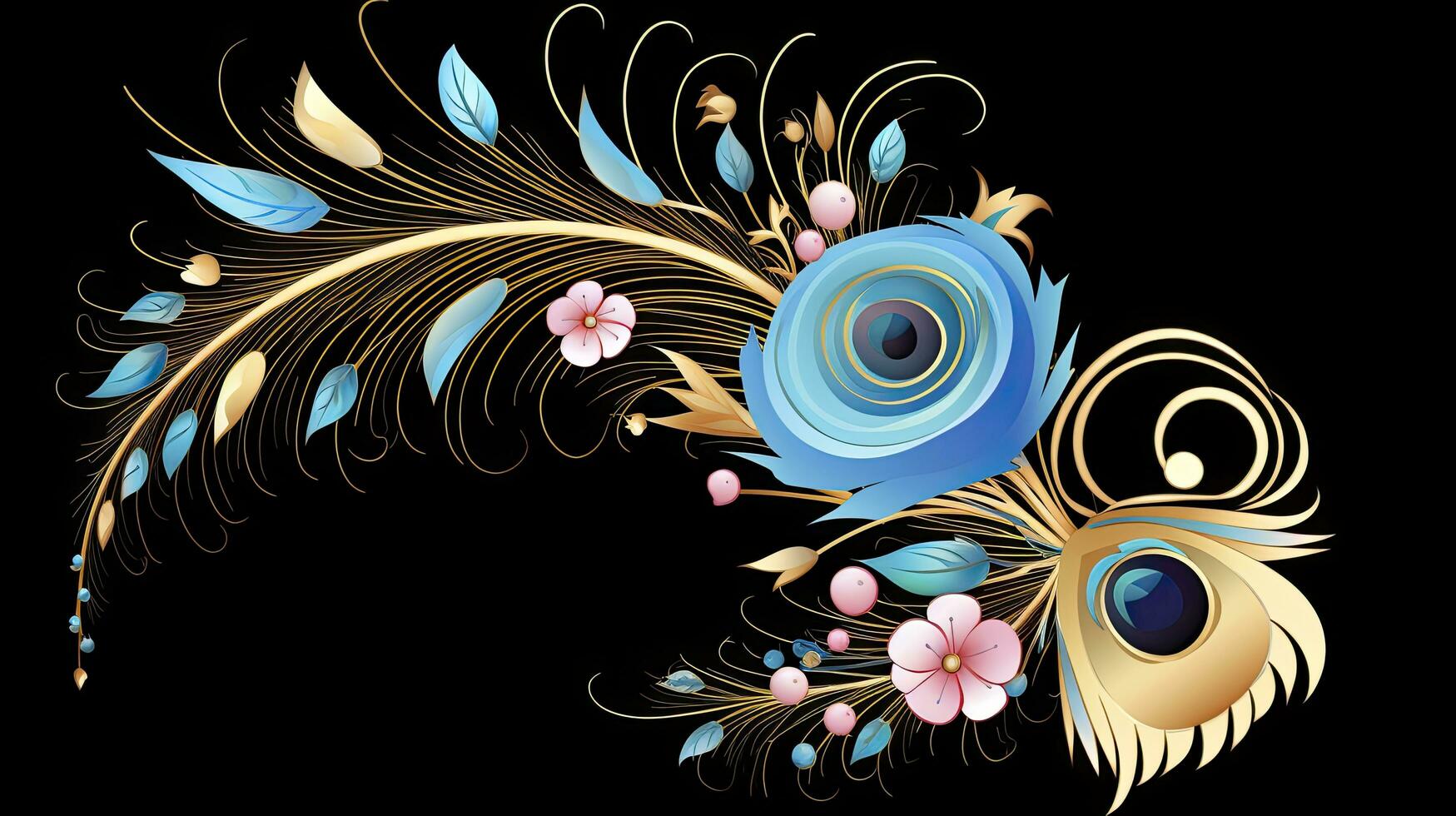 AI generated Beautiful florals peacock feather. AI Generated. photo