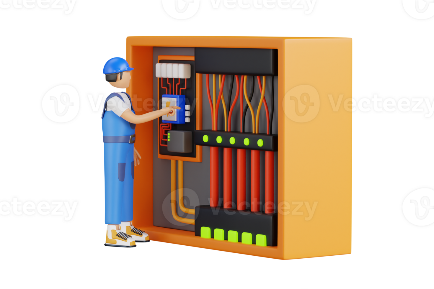 électricien vérification circuit boîte 3d illustration. électricien fixation circuit boîte. 3d illustration png