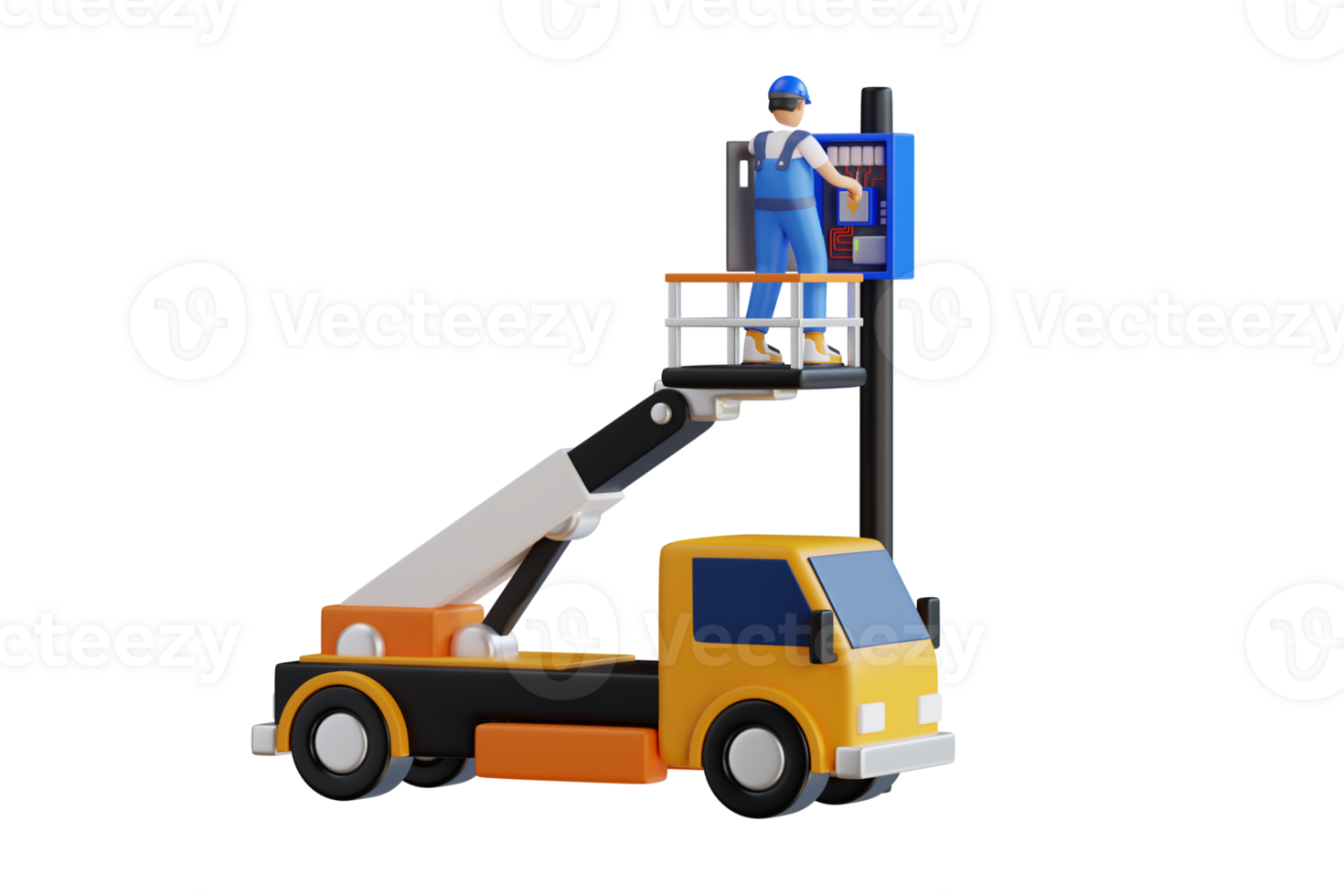 3d illustration of electrician standing on a cable car to repair the power supply system png