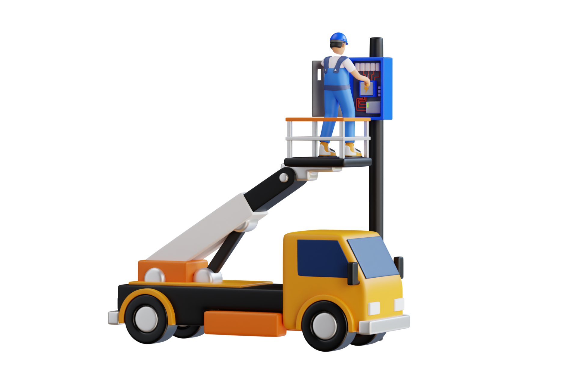 3d illustration of electrician standing on a cable car to repair the
