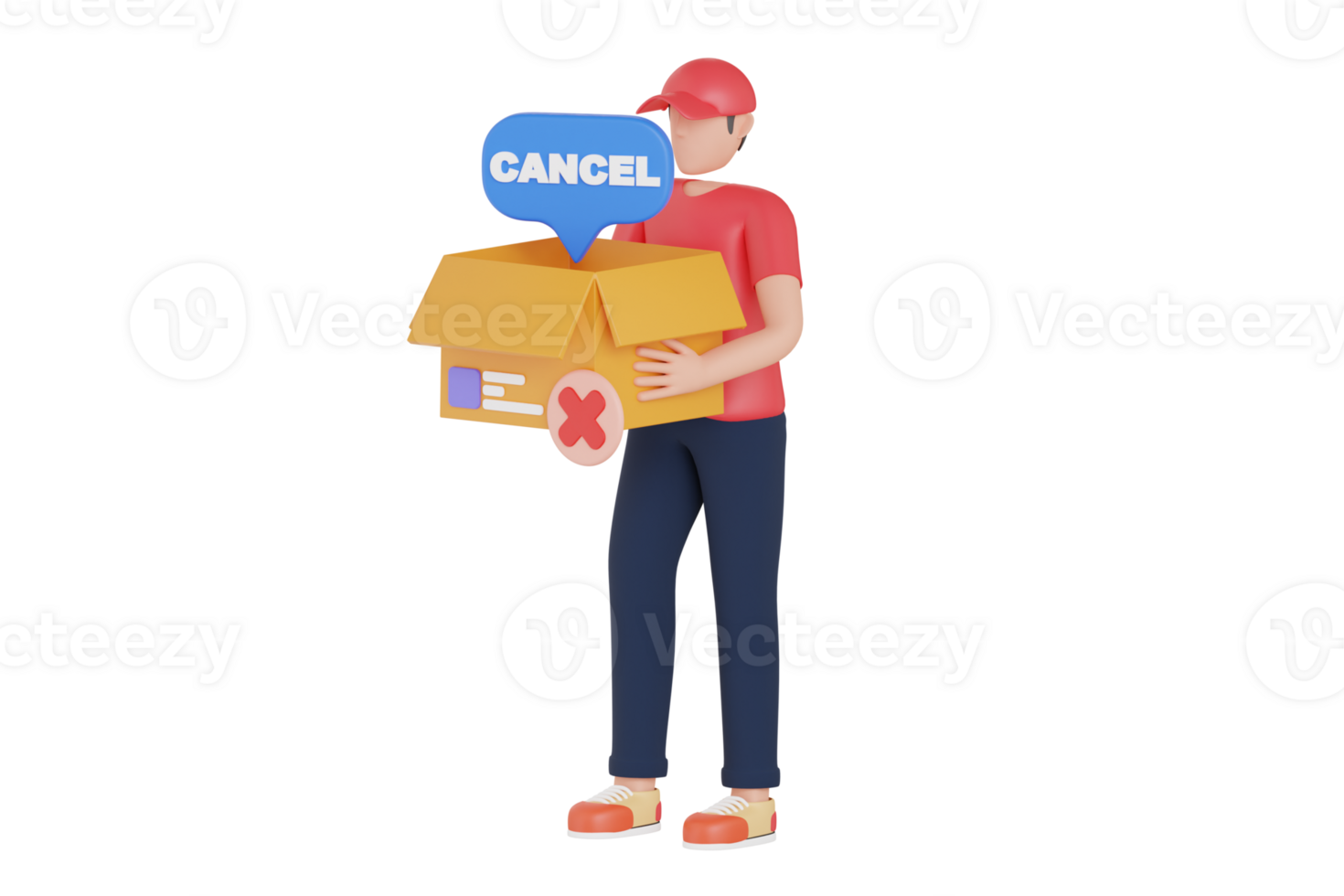 Order Canceled 3D Illustration. cancel order with a parcel. 3d illustration png