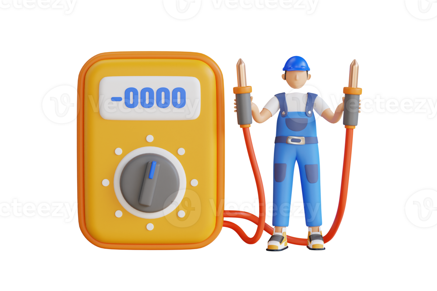 3d illustration of Electrical engineer holding digital multimeter. electrician holding a multimeter 3d illustration png