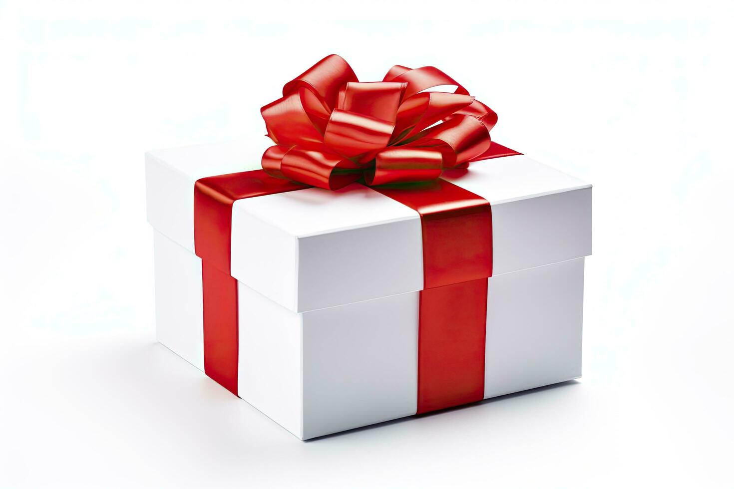 AI generated Gift box with red ribbon isolated on white background. AI Generated photo