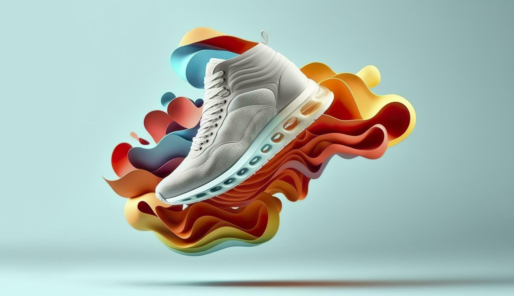 AI generated Flying trendy sneakers on creative colorful background, Stylish fashionable concept. AI Generated photo