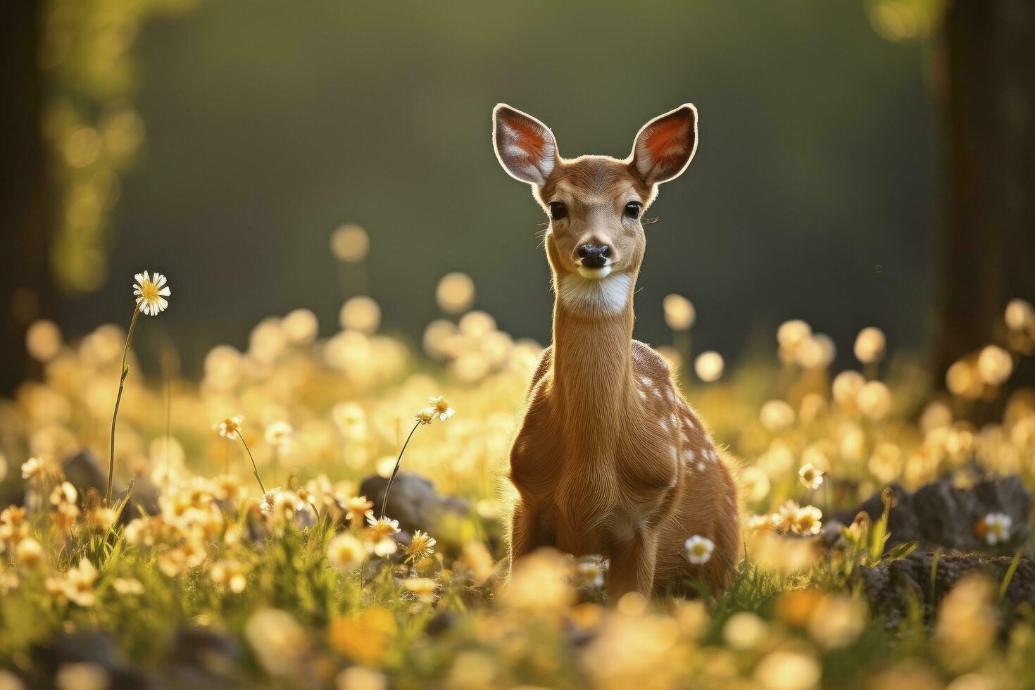 AI generated Female roe deer with beautiful flower. AI Generated photo