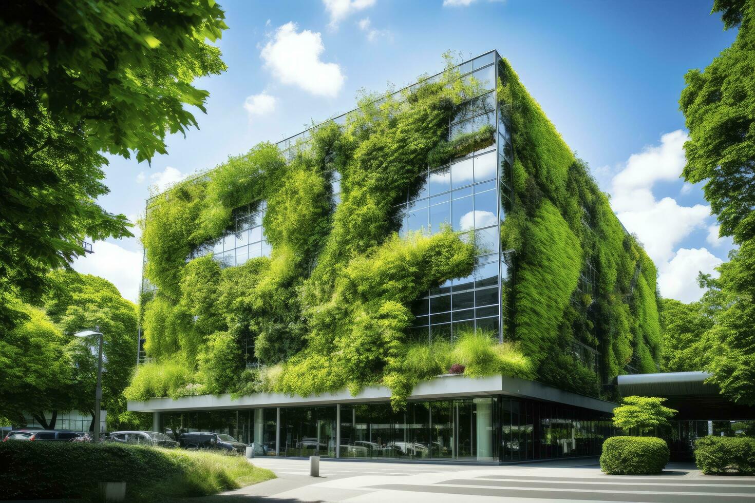 AI generated Office building with green environment. AI Generated photo