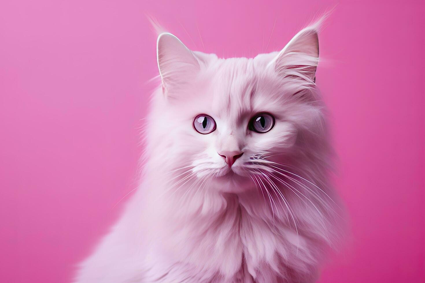 AI generated Pink colored cat on Pink Background. AI Generated photo