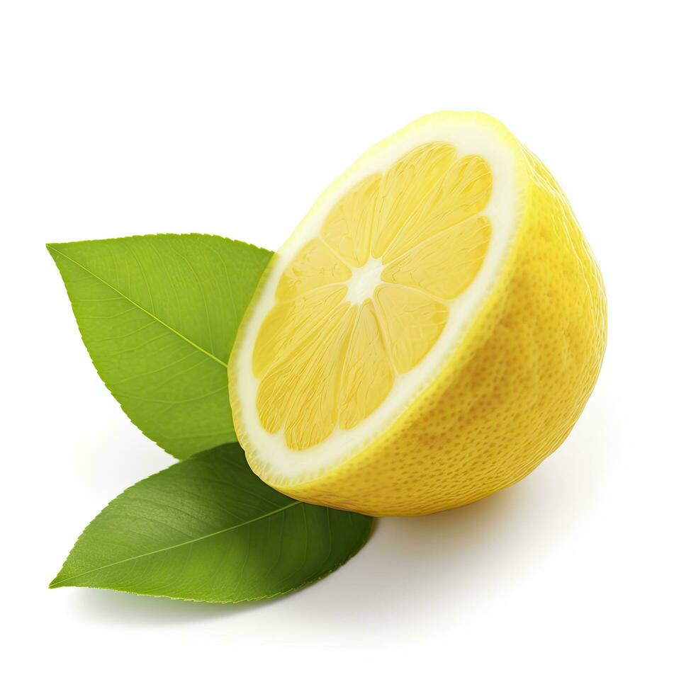 AI generated Lemon with leaf isolated on white background. AI Generated photo