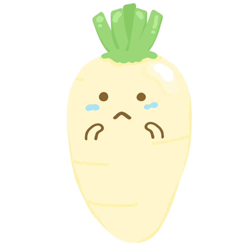 Cute white radish daikon cartoon character png