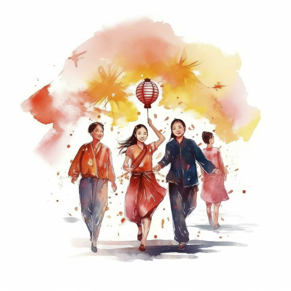 AI generated Lantern Festival in watercolor style. T-shirt Design. AI Generated photo