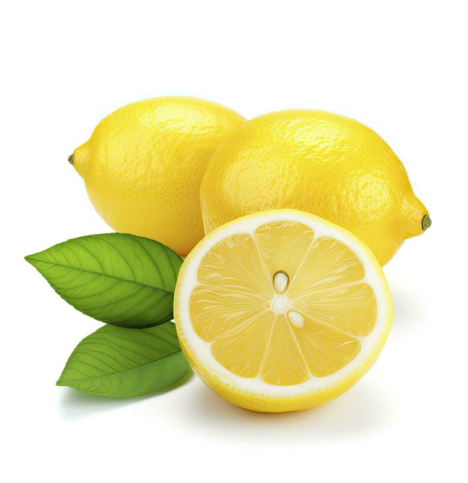 AI generated Lemon with leaf isolated on white background. AI Generated photo