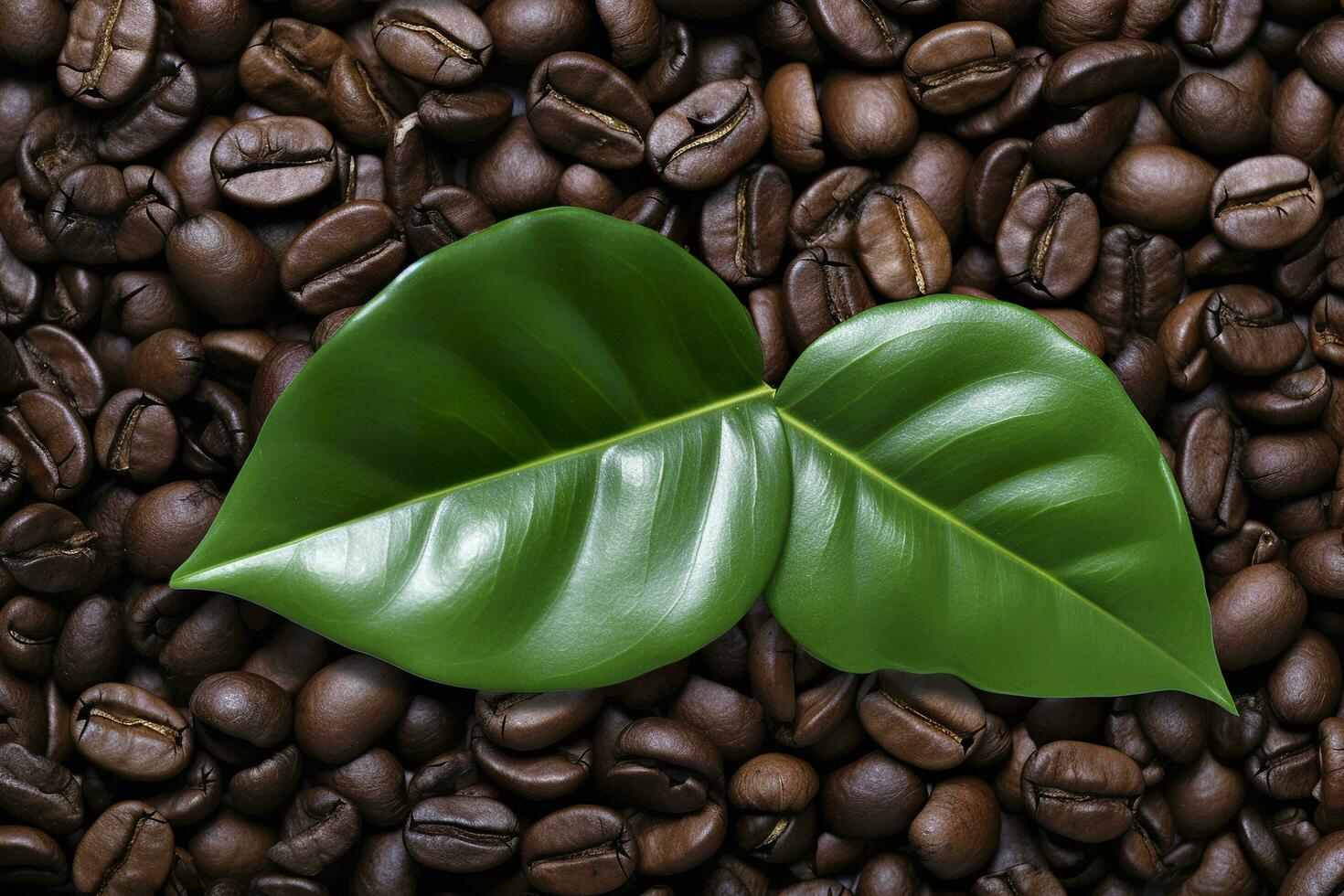 AI generated Green leaves with coffee beans as background. AI Generated photo