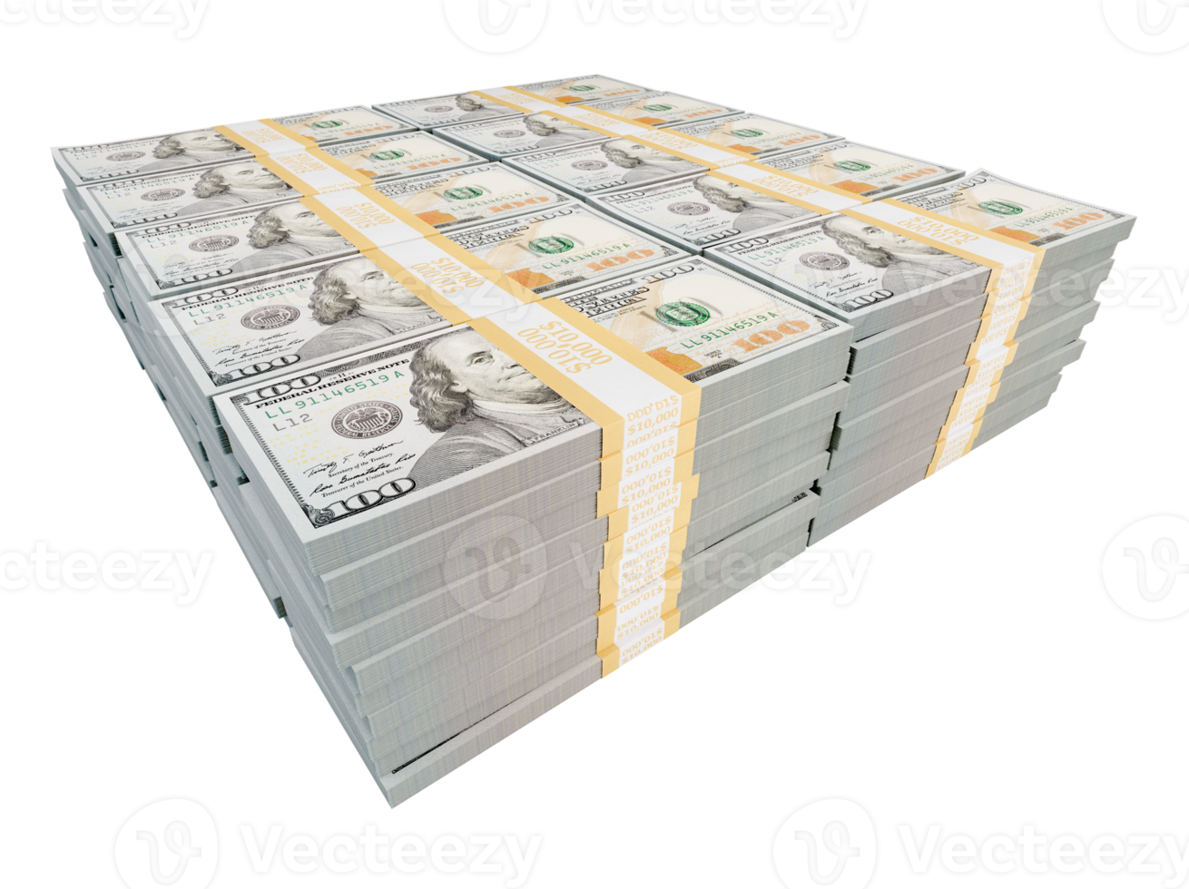 Stack of One Million Dollars in One Hundred Dollar Bills Isolated. Transparent PNG. png