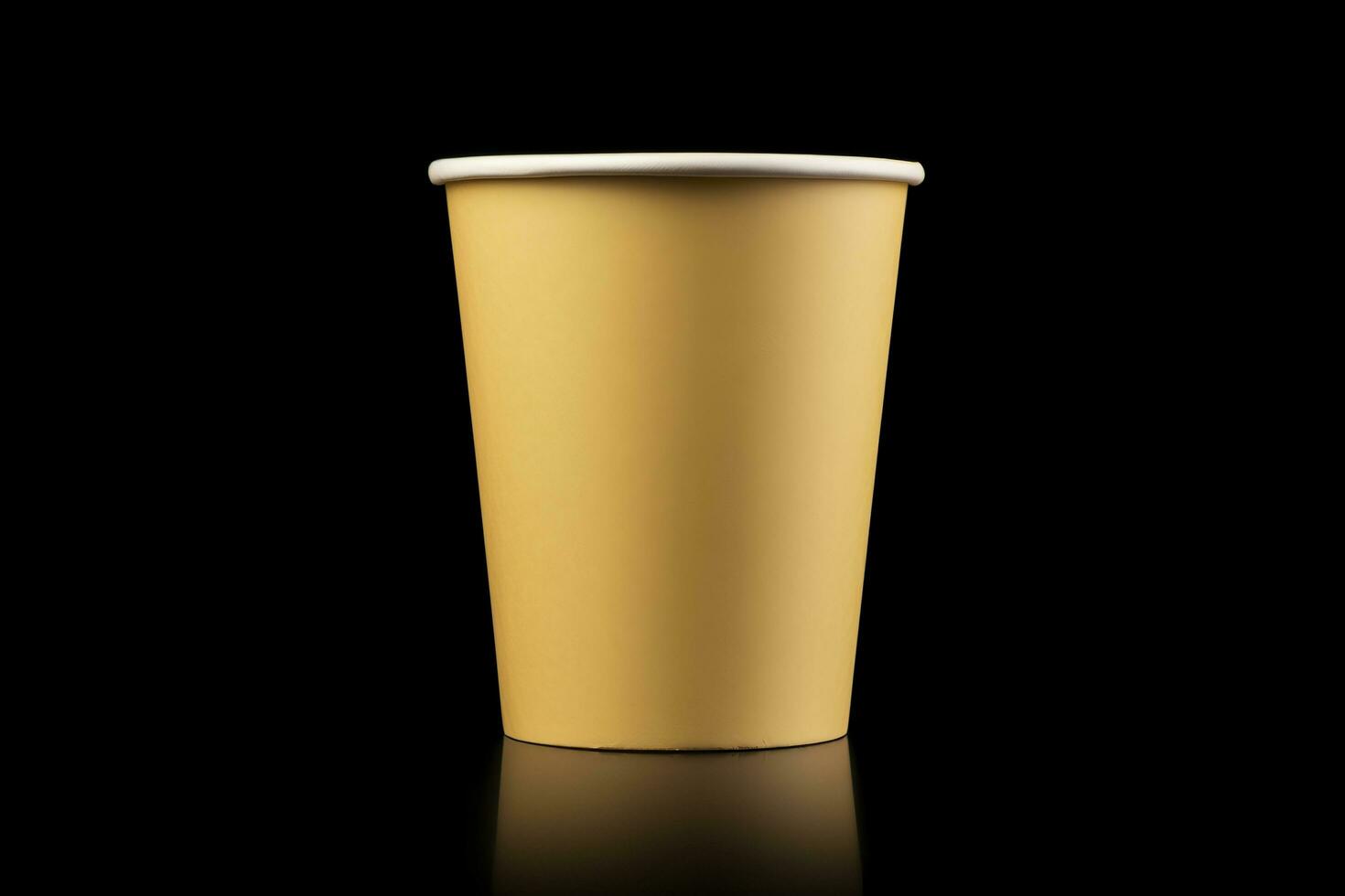 AI generated Side view yellow empty disposable paper fast food cup isolated on black background. Generative AI photo