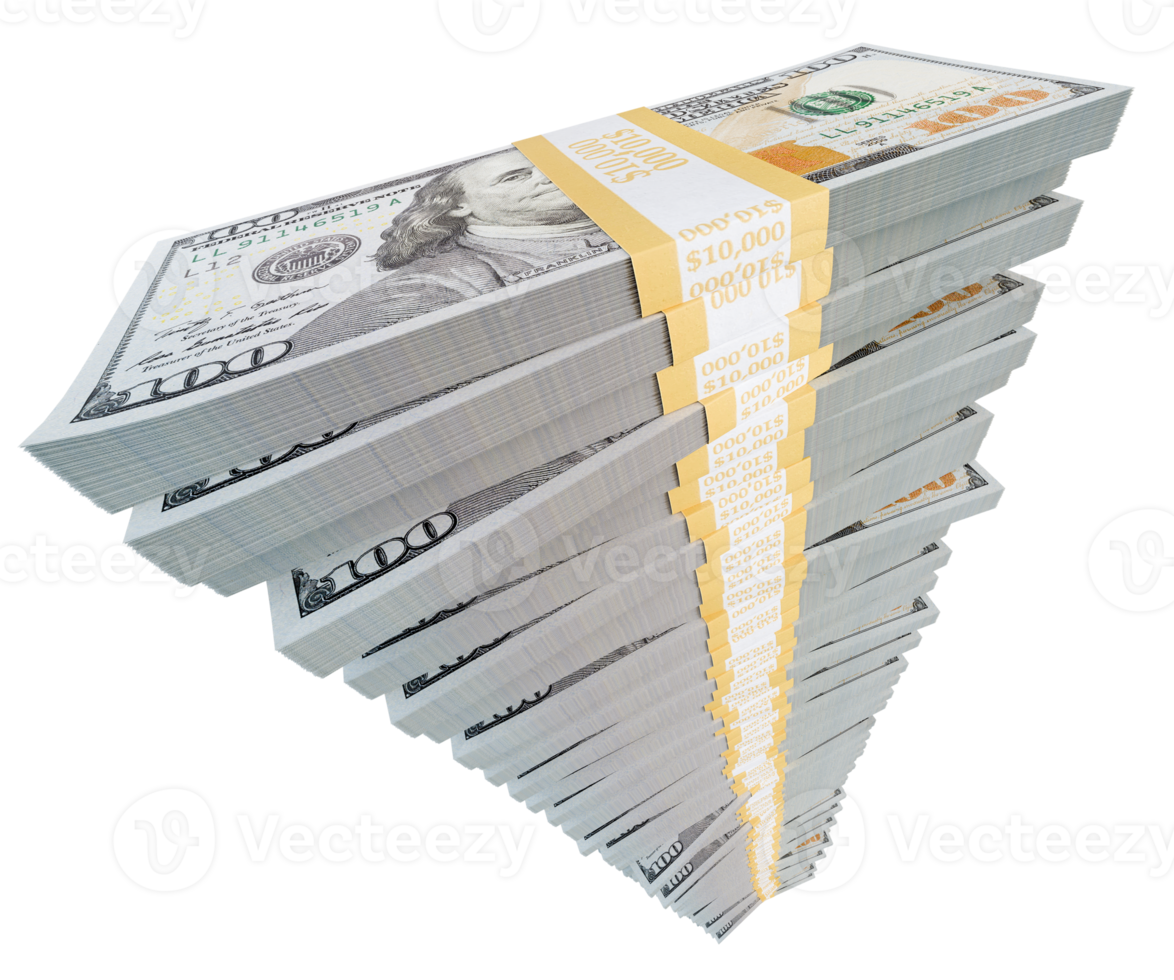 Stack of One Million Dollars in One Hundred Dollar Bills Isolated. Transparent PNG. png
