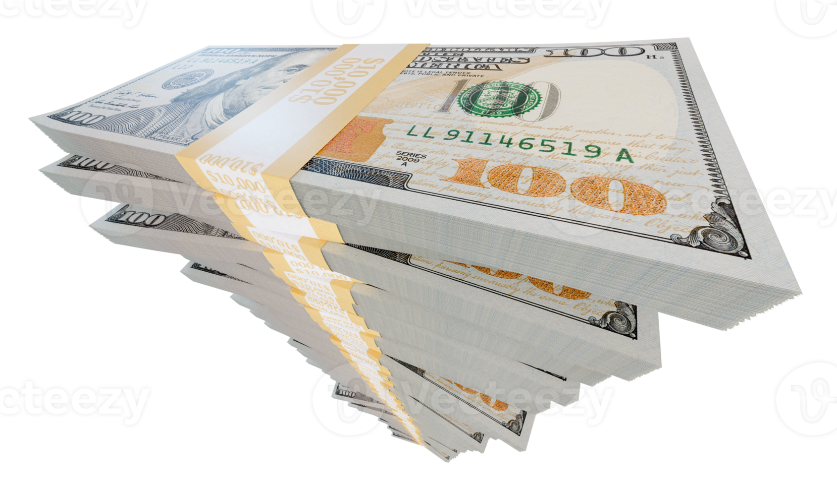 Stack of One Million Dollars in One Hundred Dollar Bills Isolated. Transparent PNG. png