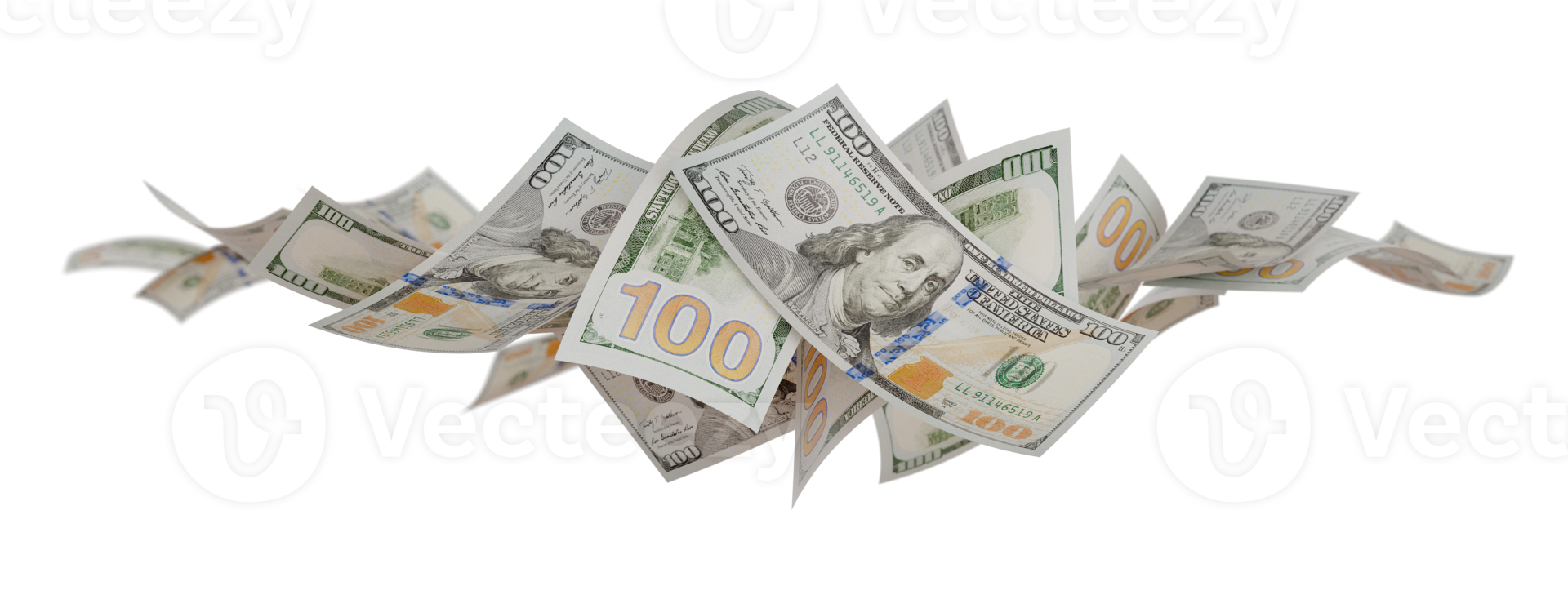Collection of Falling One Hundred Dollar Bills Isolated. Transparent PNG. png