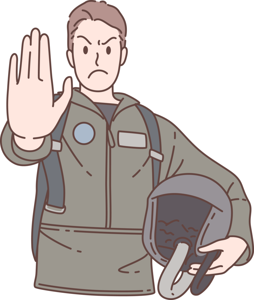 Illustration von Luft Macht Pose halt Zeichen Figuren. Hand gezeichnet Stil. png