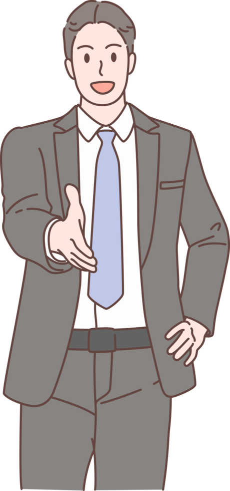 Illustration of businessman shake hands  characters. Hand drawn style. png